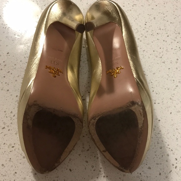 Open Toe, Gold Prada Platform Heels - Picture 6 of 8